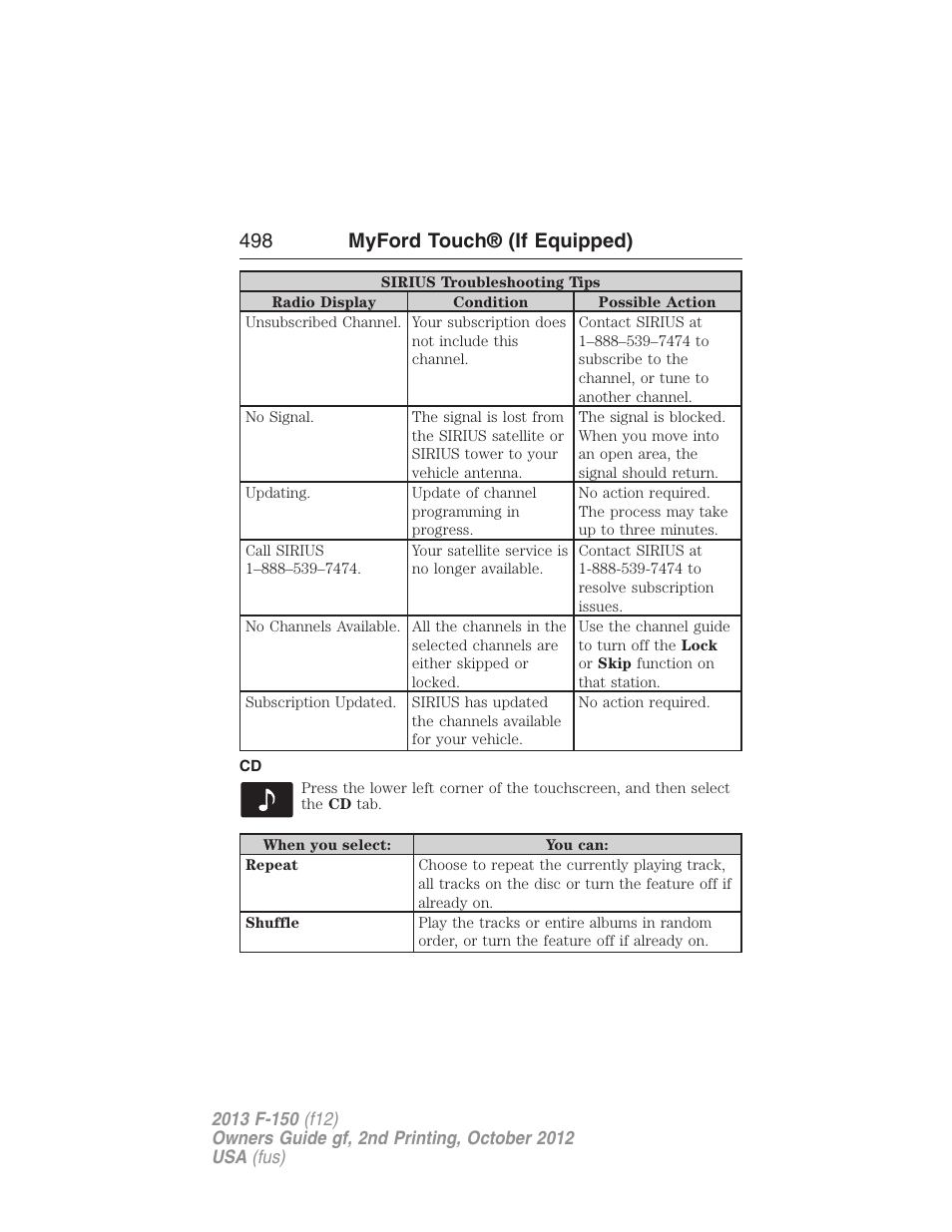 498 myford touch® (if equipped) | FORD 2013 F-150 v.2 User Manual | Page 499 / 577