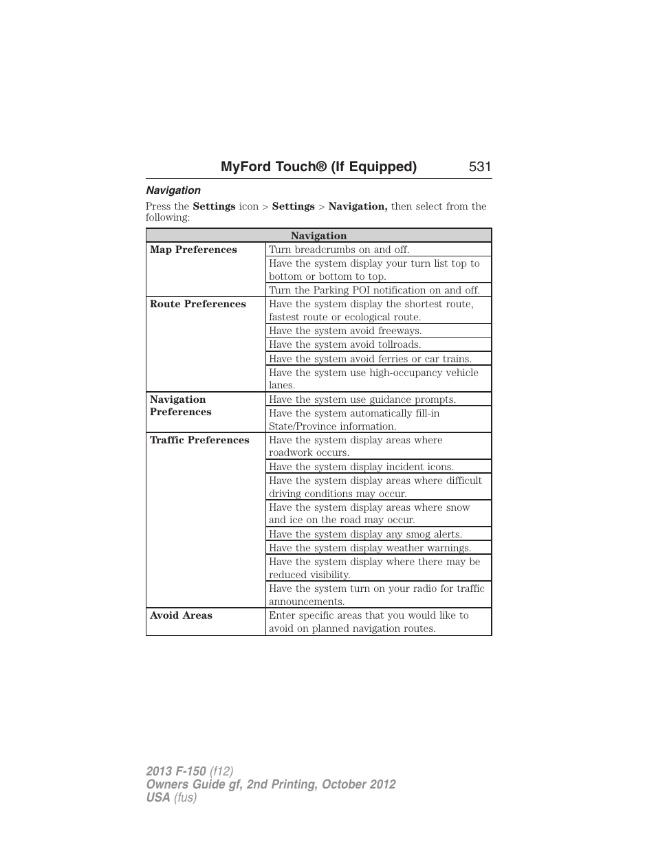 Navigation, Myford touch® (if equipped) 531 | FORD 2013 F-150 v.2 User Manual | Page 532 / 577