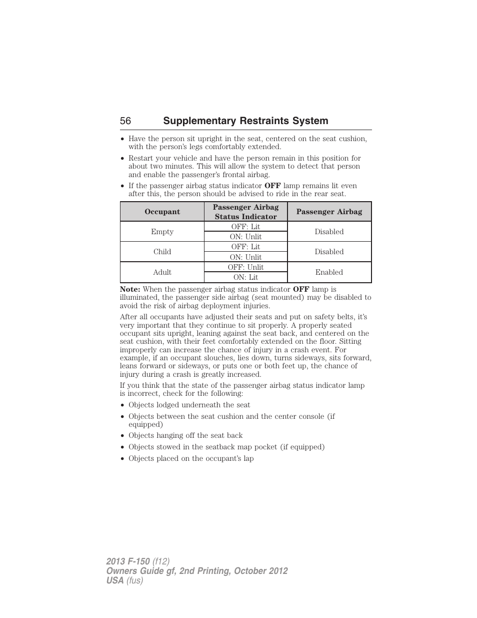 56 supplementary restraints system | FORD 2013 F-150 v.2 User Manual | Page 57 / 577