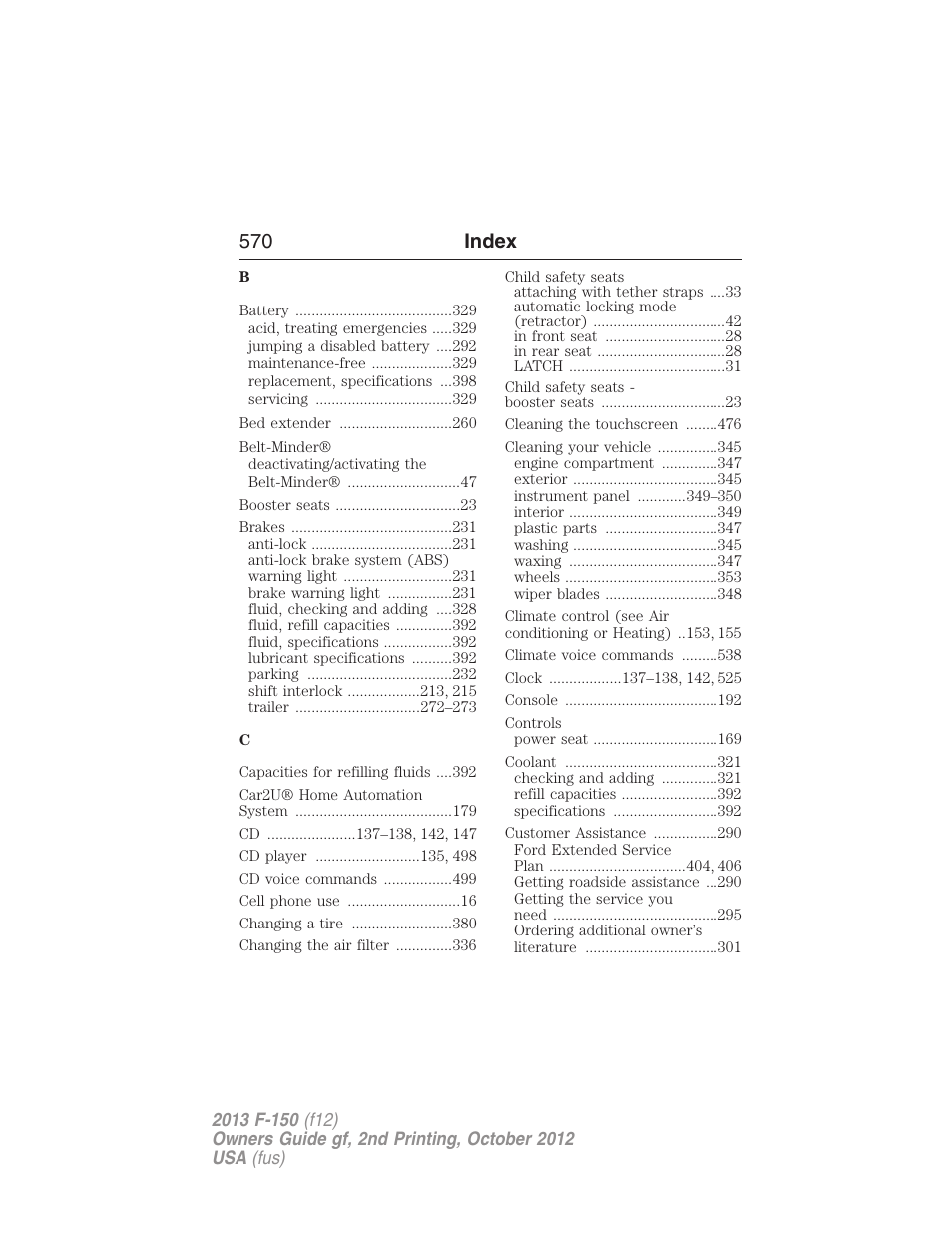 570 index | FORD 2013 F-150 v.2 User Manual | Page 571 / 577