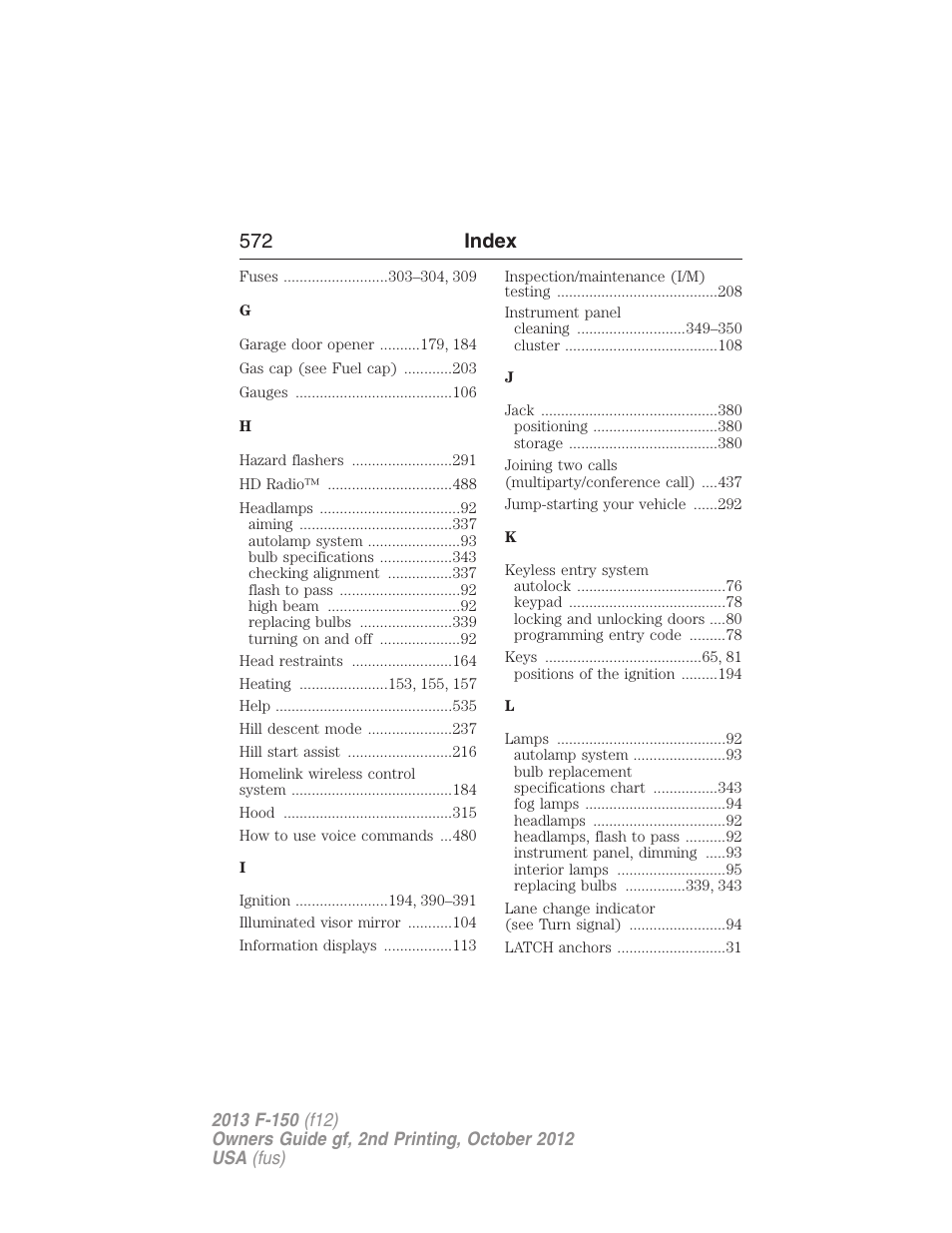 572 index | FORD 2013 F-150 v.2 User Manual | Page 573 / 577
