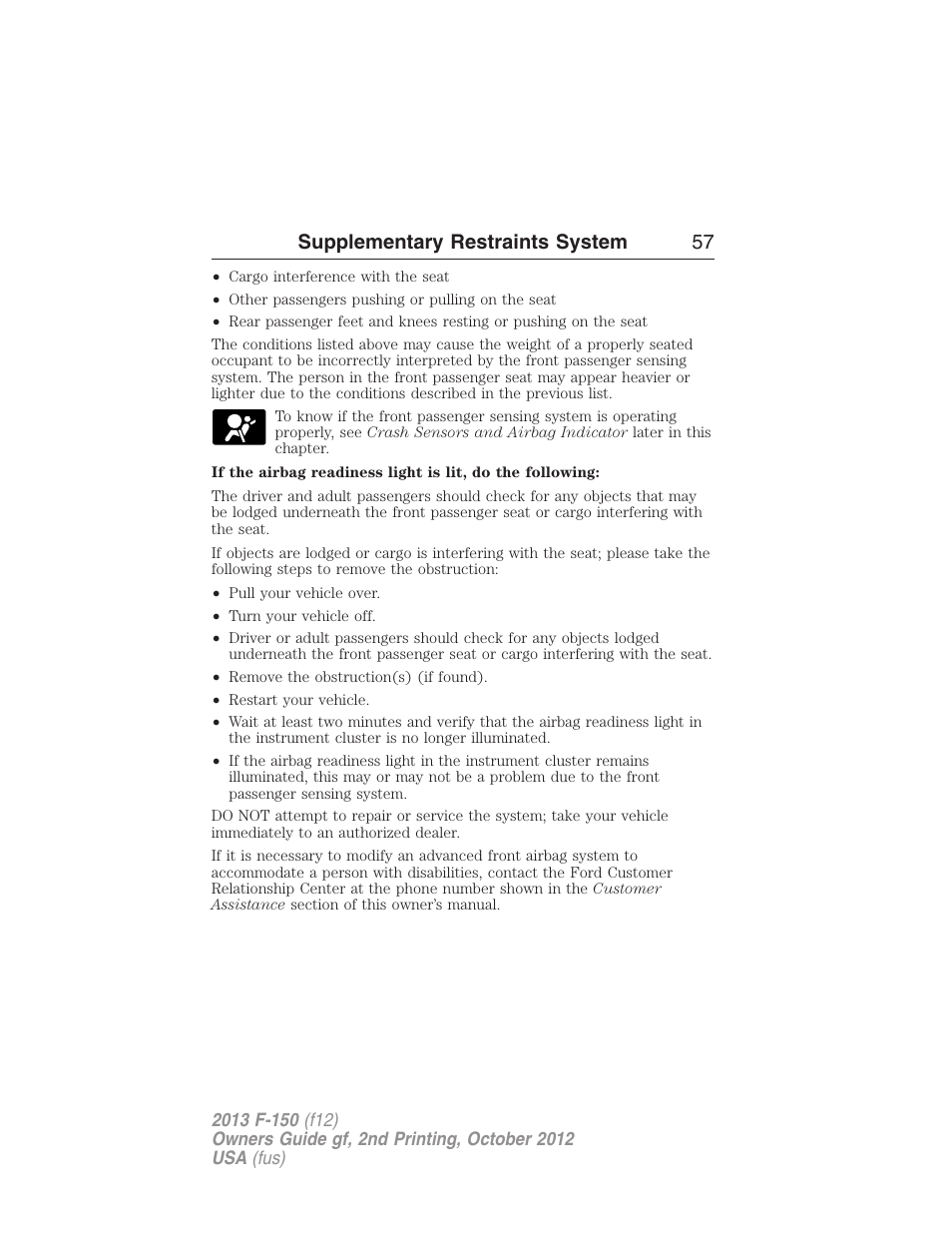 Supplementary restraints system 57 | FORD 2013 F-150 v.2 User Manual | Page 58 / 577