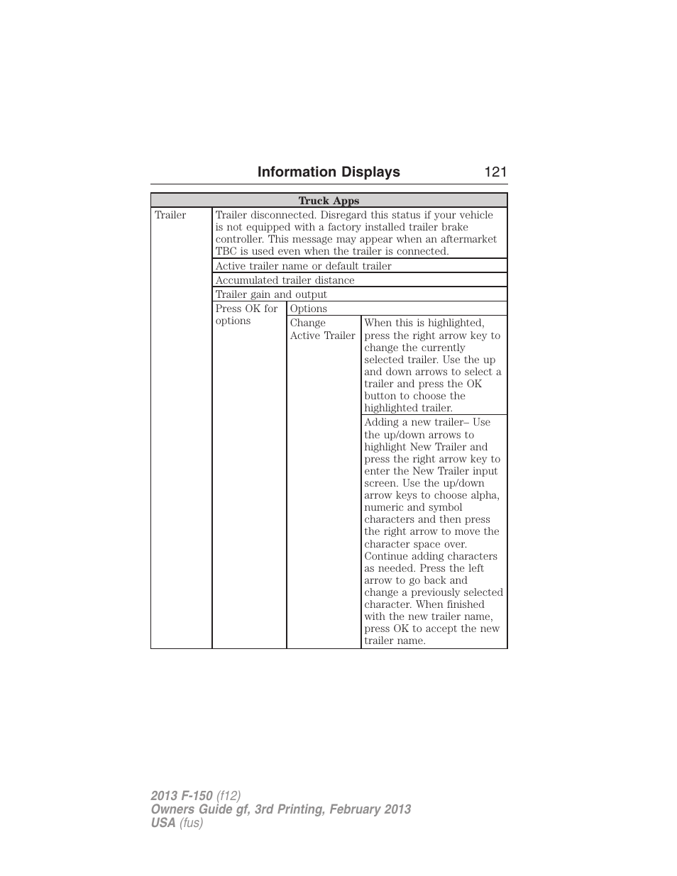 Information displays 121 | FORD 2013 F-150 v.3 User Manual | Page 122 / 592