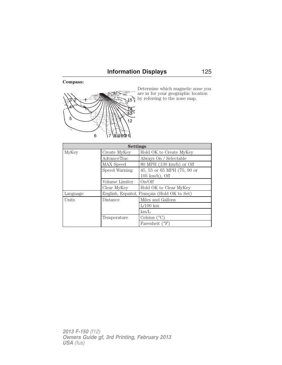 Information displays 125 | FORD 2013 F-150 v.3 User Manual | Page 126 / 592