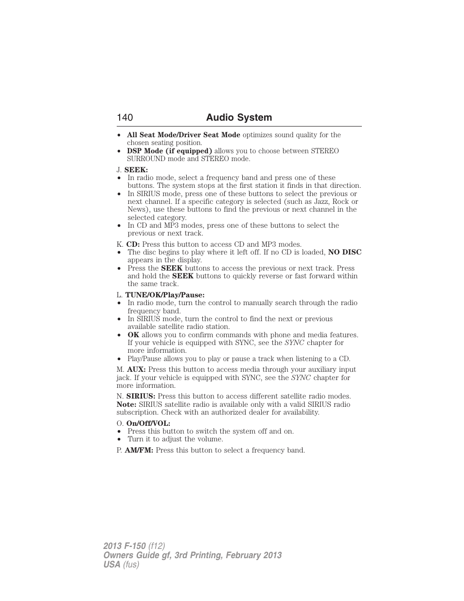 140 audio system | FORD 2013 F-150 v.3 User Manual | Page 141 / 592