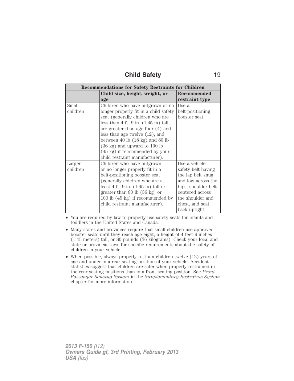 Child safety 19 | FORD 2013 F-150 v.3 User Manual | Page 20 / 592