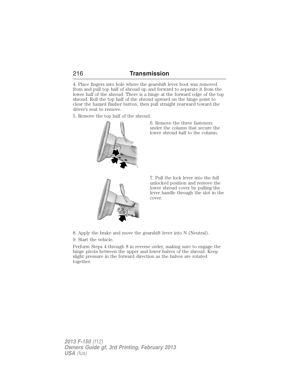 216 transmission | FORD 2013 F-150 v.3 User Manual | Page 217 / 592