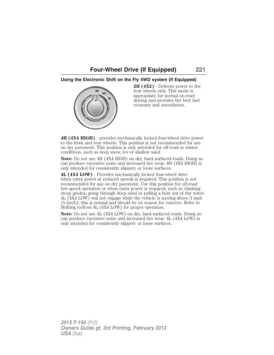 Four-wheel drive (if equipped) 221 | FORD 2013 F-150 v.3 User Manual | Page 222 / 592