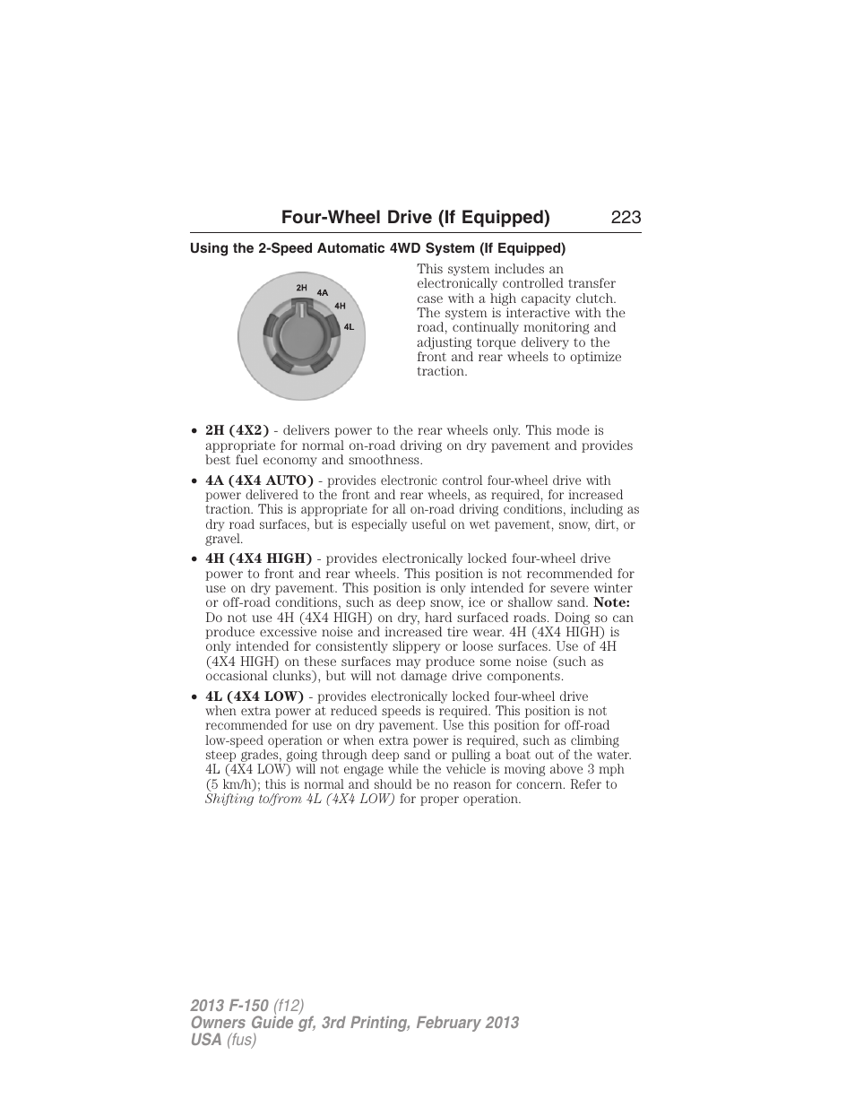 Four-wheel drive (if equipped) 223 | FORD 2013 F-150 v.3 User Manual | Page 224 / 592