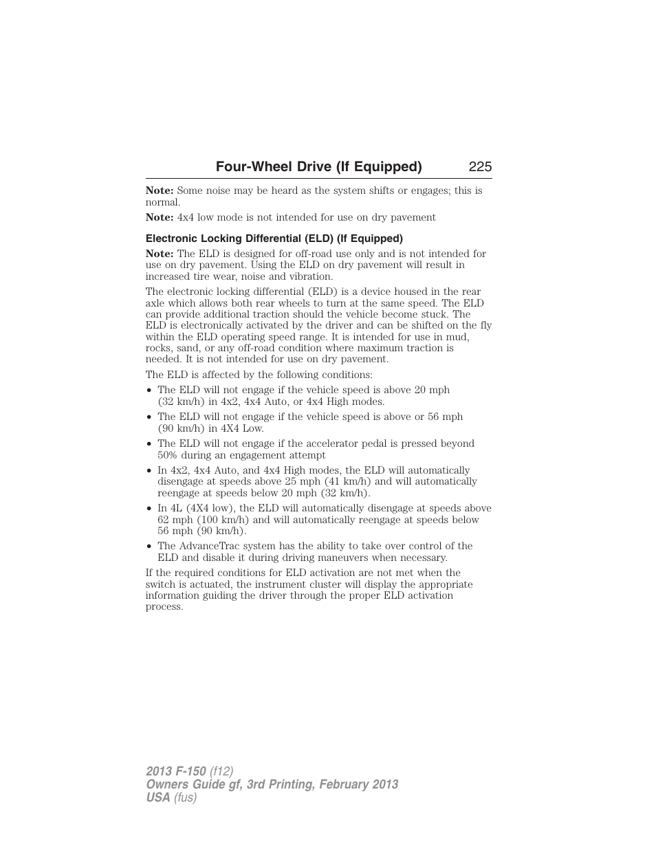 Four-wheel drive (if equipped) 225 | FORD 2013 F-150 v.3 User Manual | Page 226 / 592