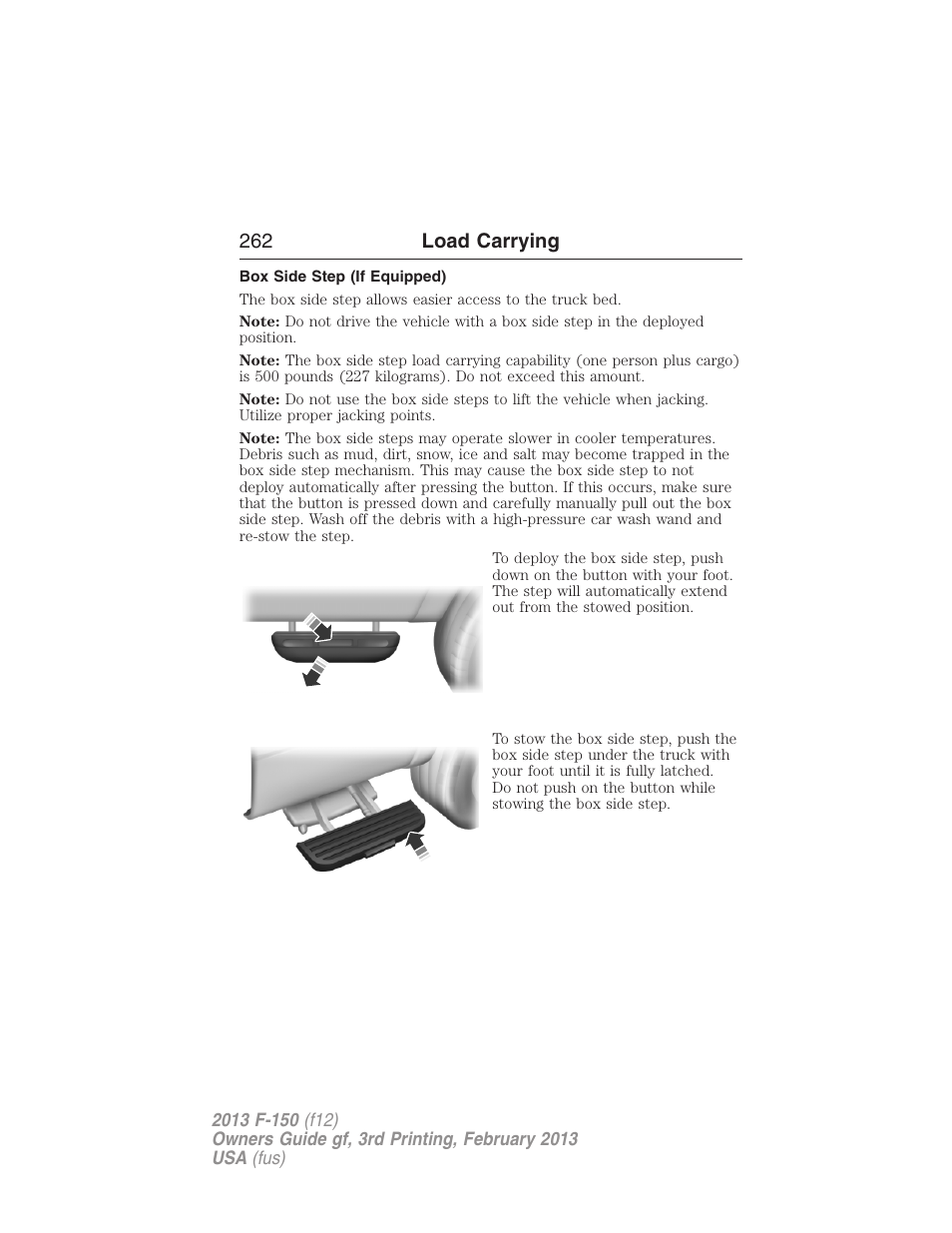 Box side step (if equipped), 262 load carrying | FORD 2013 F-150 v.3 User Manual | Page 263 / 592