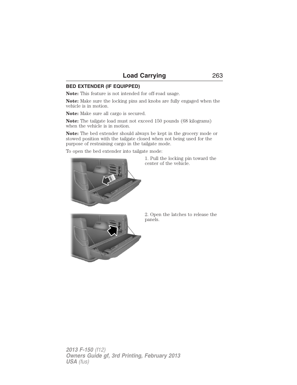 Bed extender (if equipped), Load carrying 263 | FORD 2013 F-150 v.3 User Manual | Page 264 / 592