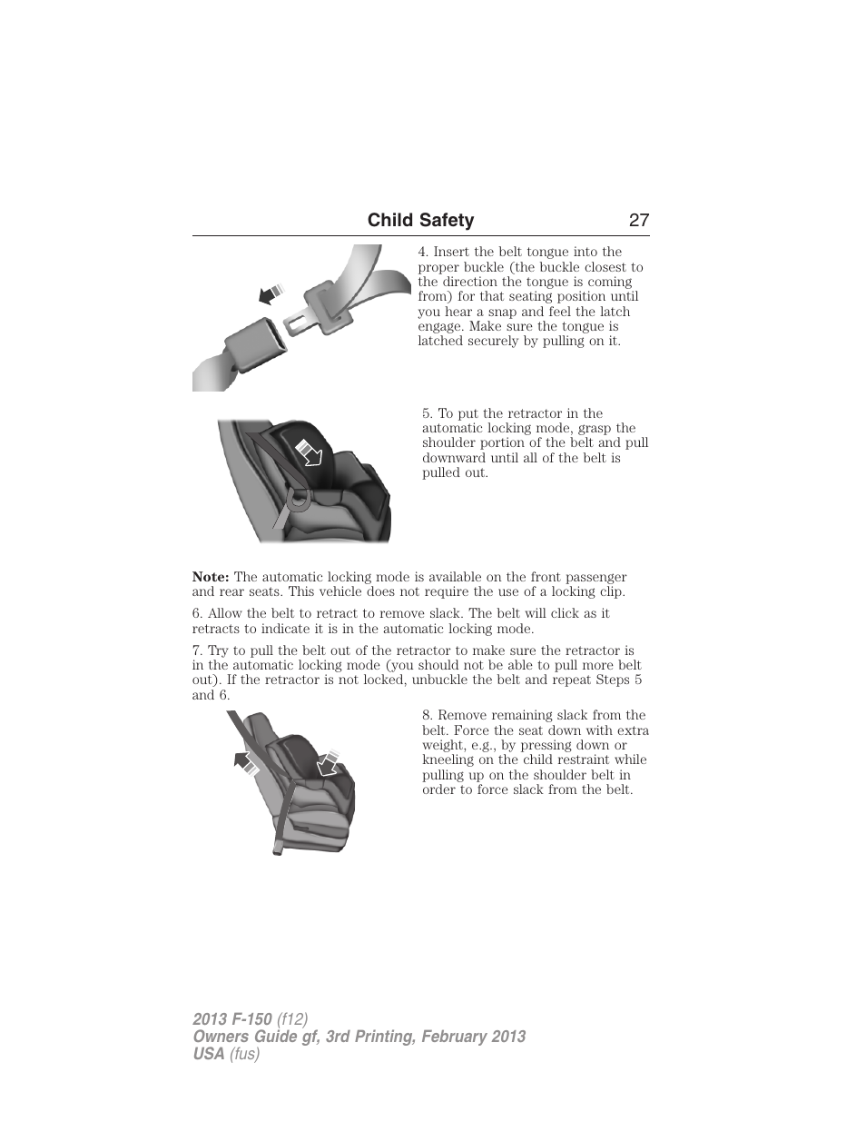 Child safety 27 | FORD 2013 F-150 v.3 User Manual | Page 28 / 592