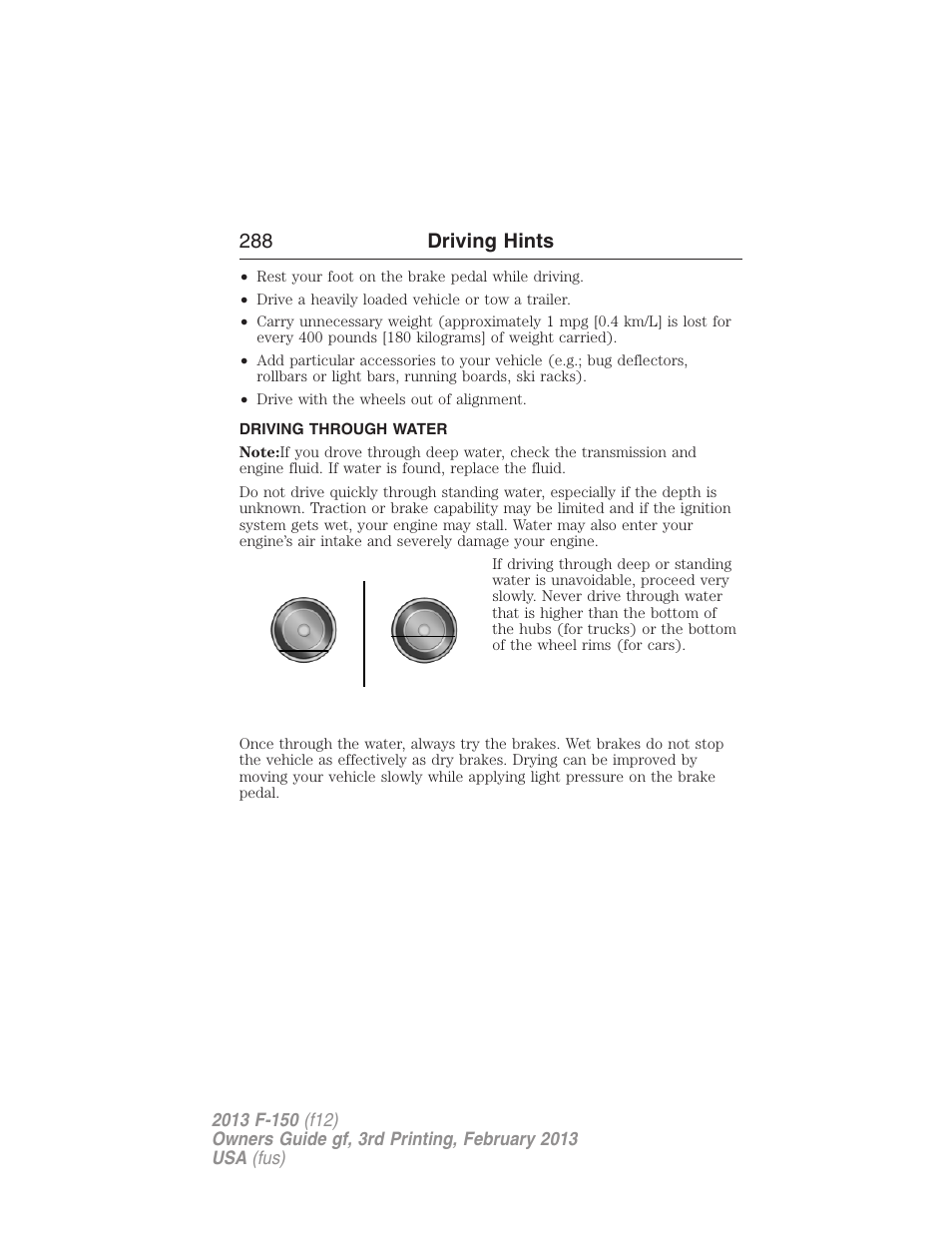 Driving through water, 288 driving hints | FORD 2013 F-150 v.3 User Manual | Page 289 / 592