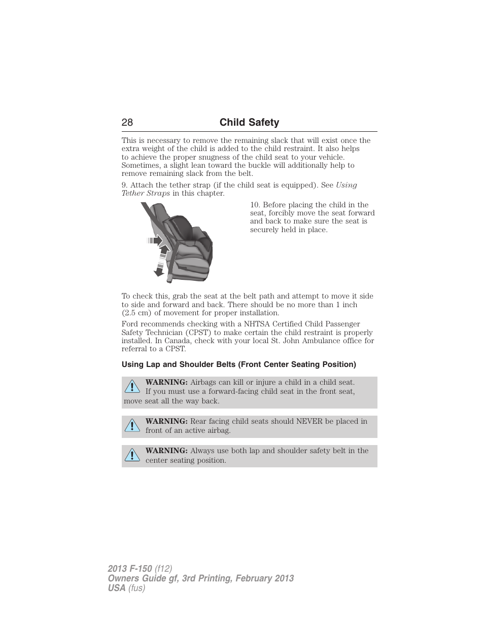 28 child safety | FORD 2013 F-150 v.3 User Manual | Page 29 / 592