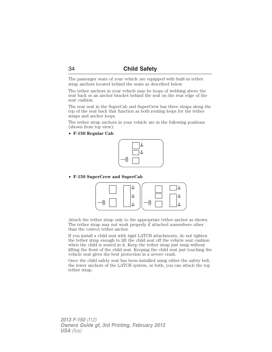 34 child safety | FORD 2013 F-150 v.3 User Manual | Page 35 / 592