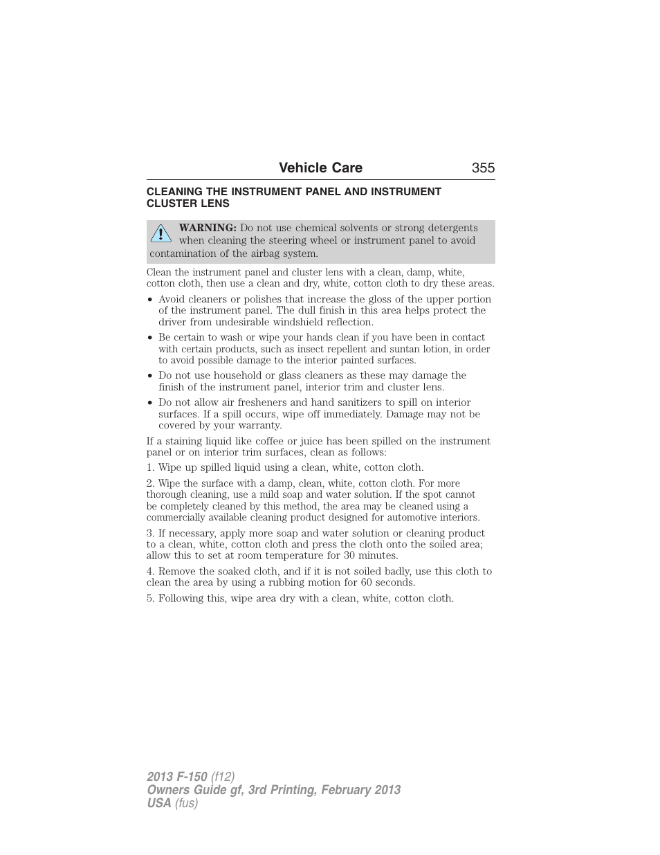 Vehicle care 355 | FORD 2013 F-150 v.3 User Manual | Page 356 / 592