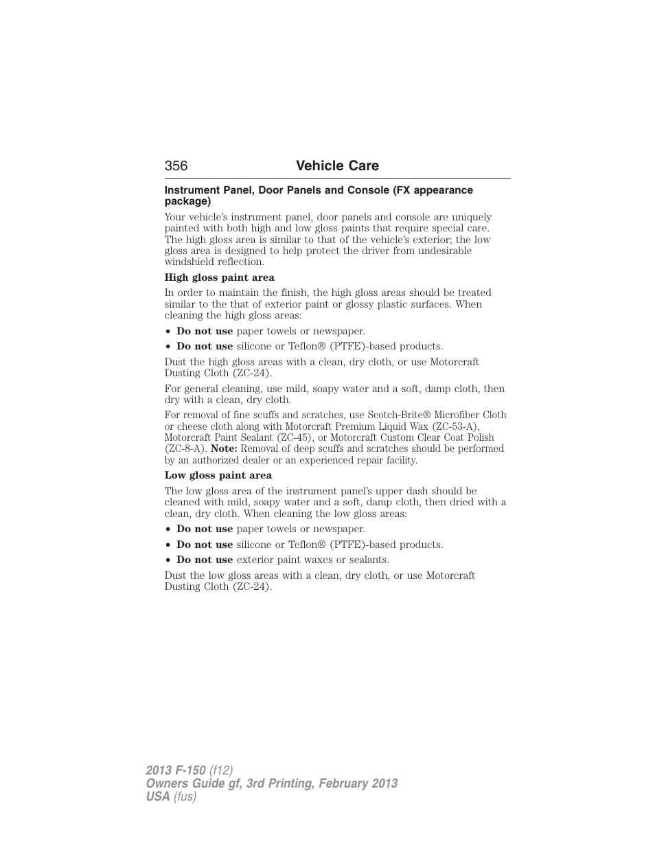 356 vehicle care | FORD 2013 F-150 v.3 User Manual | Page 357 / 592