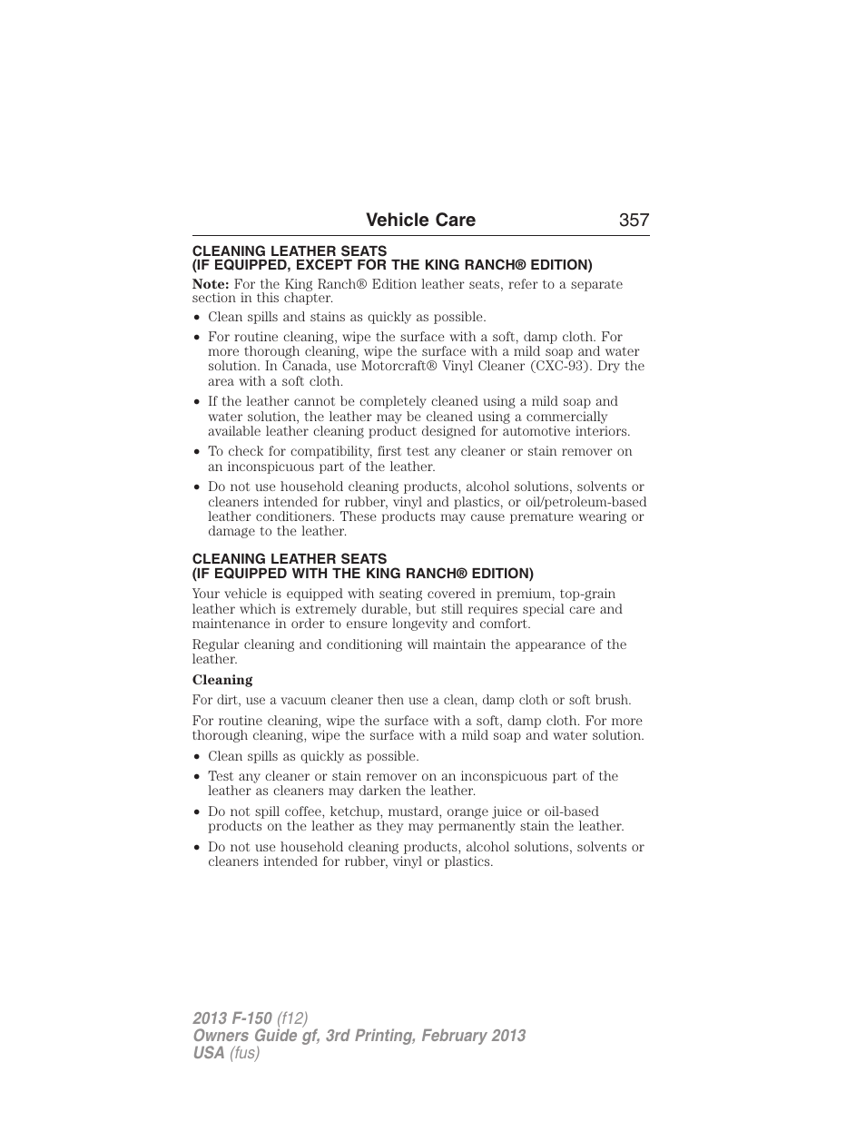 Vehicle care 357 | FORD 2013 F-150 v.3 User Manual | Page 358 / 592