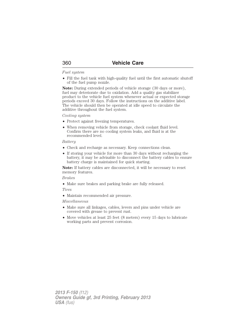 360 vehicle care | FORD 2013 F-150 v.3 User Manual | Page 361 / 592