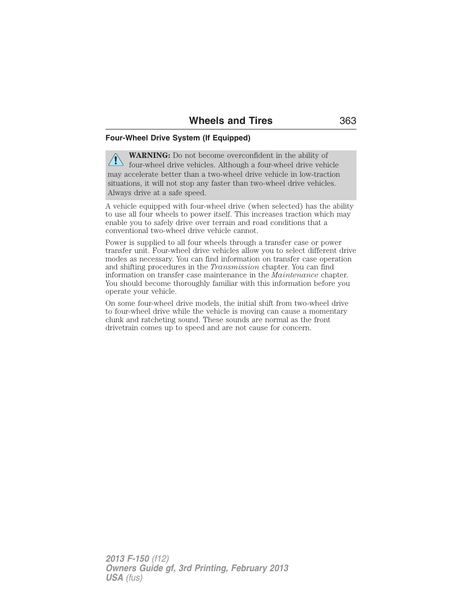 Four-wheel drive system (if equipped), Wheels and tires 363 | FORD 2013 F-150 v.3 User Manual | Page 364 / 592