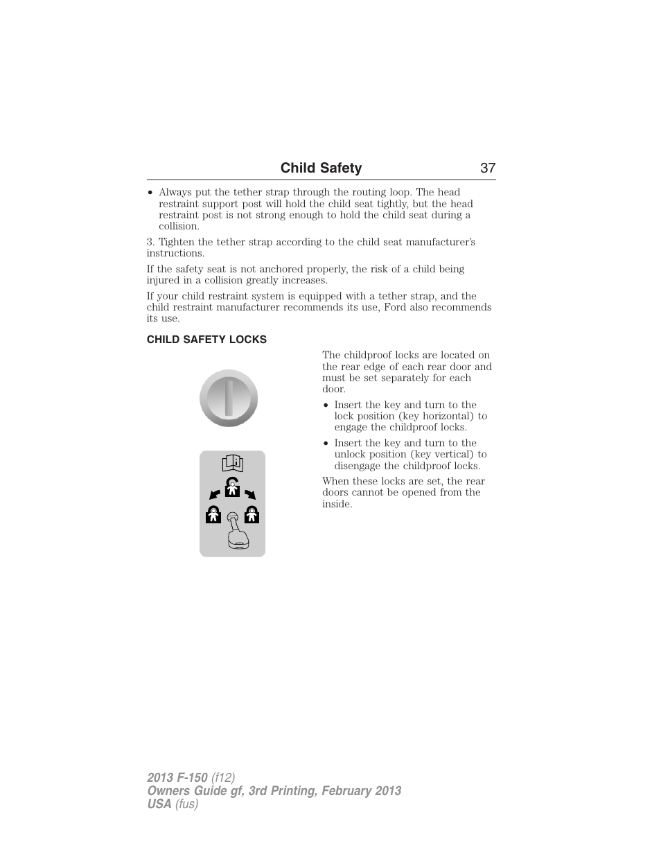 Child safety locks, Child safety 37 | FORD 2013 F-150 v.3 User Manual | Page 38 / 592