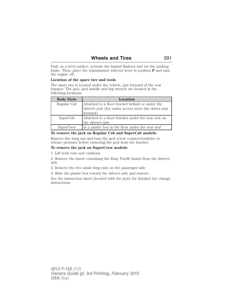 Wheels and tires 391 | FORD 2013 F-150 v.3 User Manual | Page 392 / 592