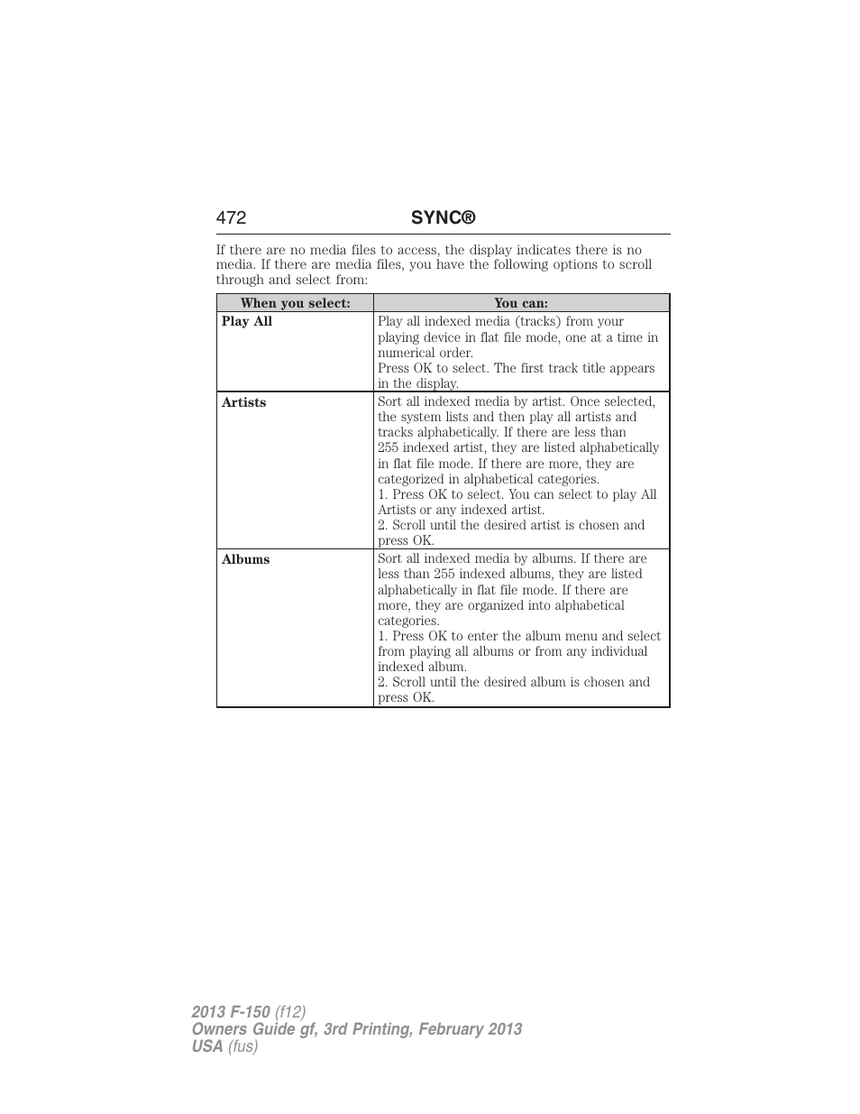 472 sync | FORD 2013 F-150 v.3 User Manual | Page 473 / 592