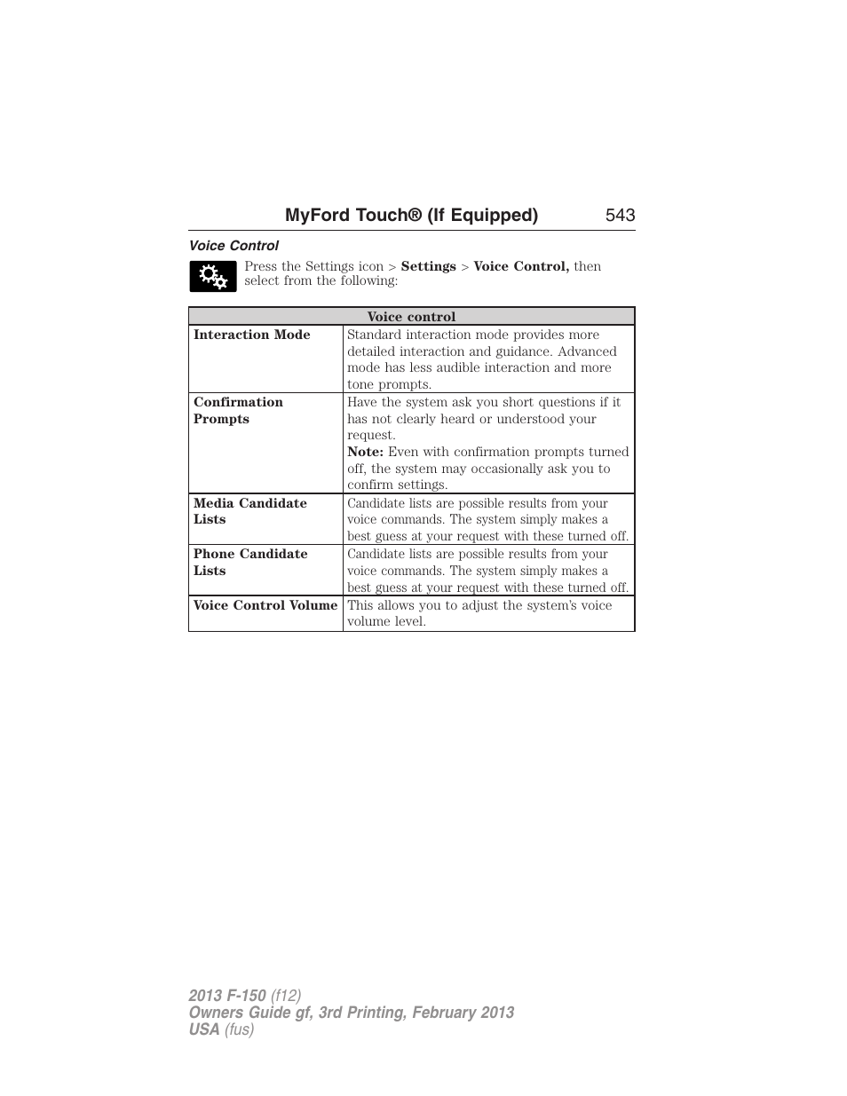 Voice control, Myford touch® (if equipped) 543 | FORD 2013 F-150 v.3 User Manual | Page 544 / 592