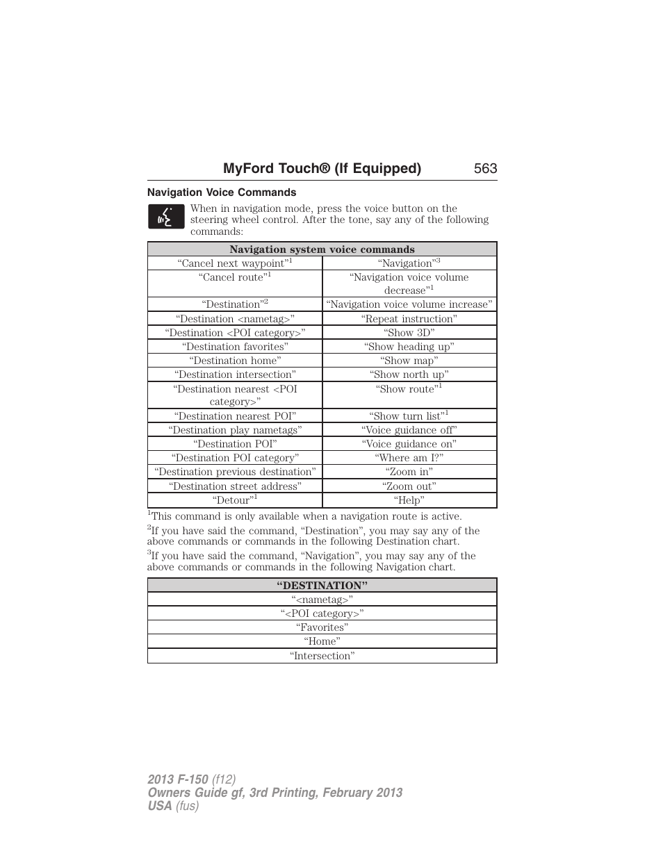 Navigation voice commands, Myford touch® (if equipped) 563 | FORD 2013 F-150 v.3 User Manual | Page 564 / 592