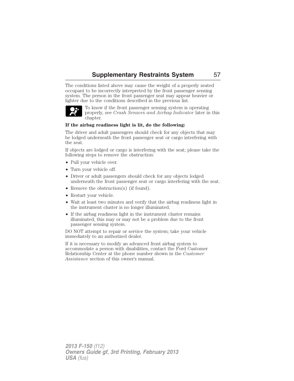 Supplementary restraints system 57 | FORD 2013 F-150 v.3 User Manual | Page 58 / 592