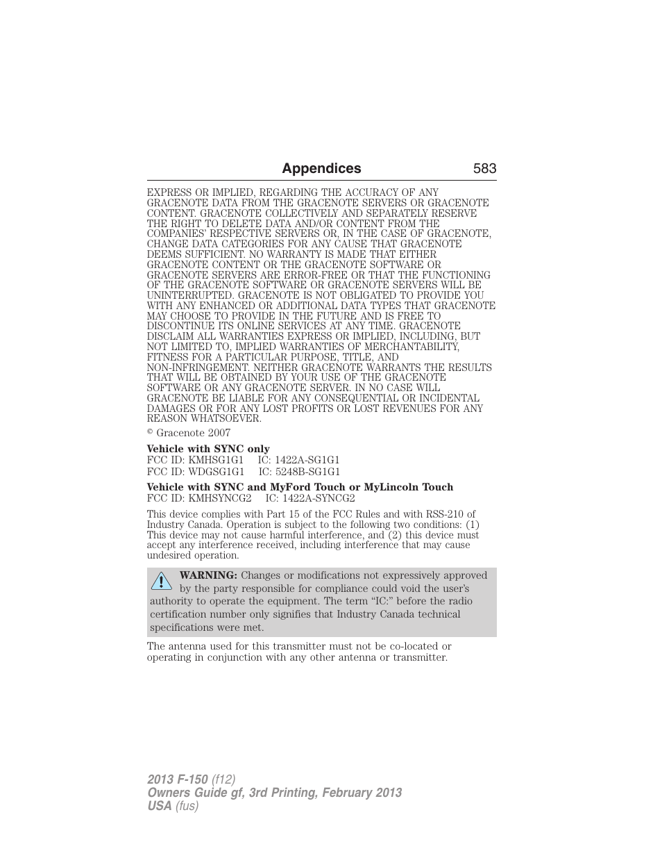 Appendices 583 | FORD 2013 F-150 v.3 User Manual | Page 584 / 592