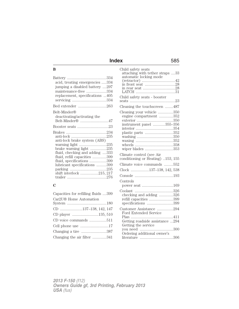 Index 585 | FORD 2013 F-150 v.3 User Manual | Page 586 / 592
