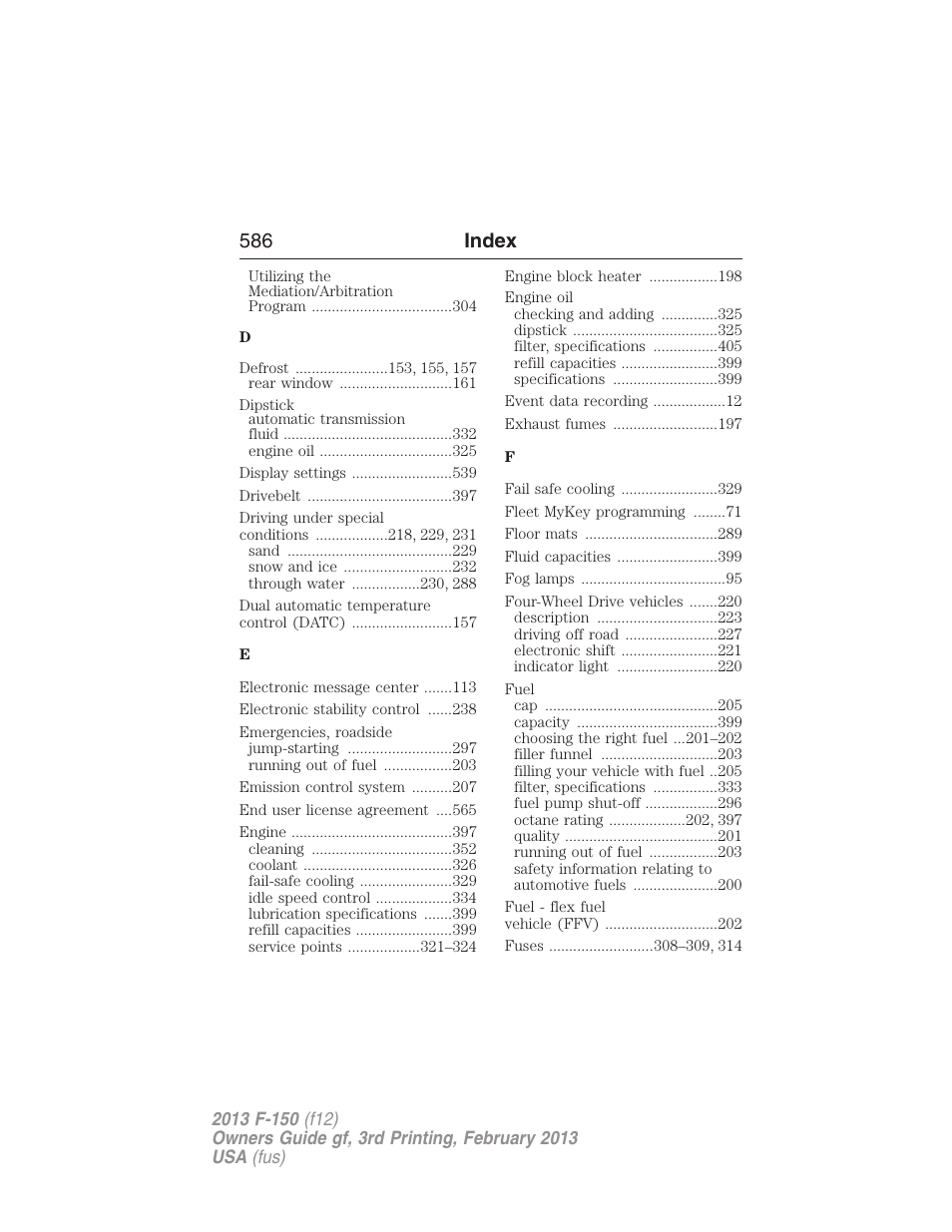 586 index | FORD 2013 F-150 v.3 User Manual | Page 587 / 592