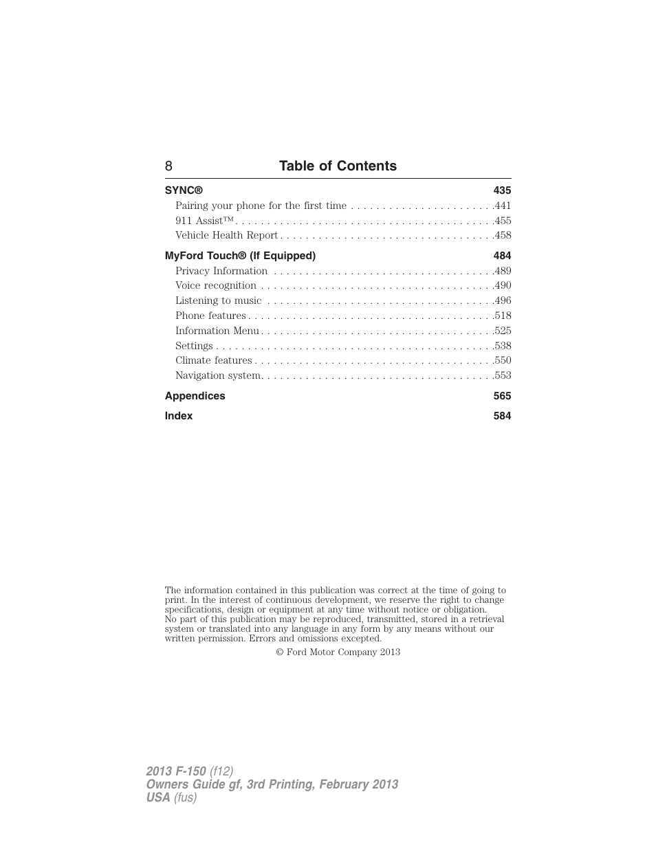 8table of contents | FORD 2013 F-150 v.3 User Manual | Page 9 / 592