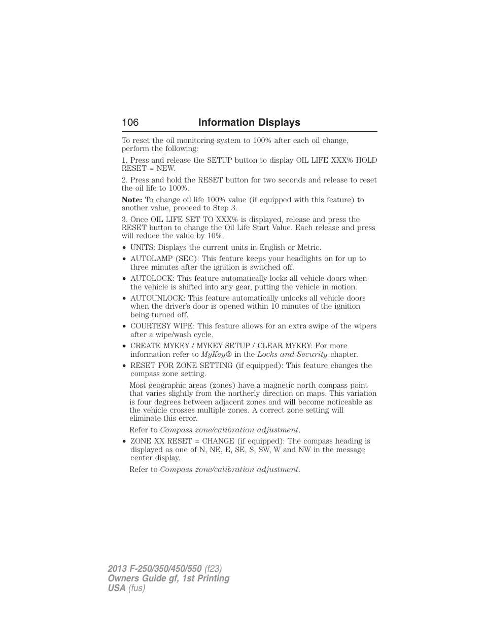 106 information displays | FORD 2013 F-550 v.1 User Manual | Page 107 / 563