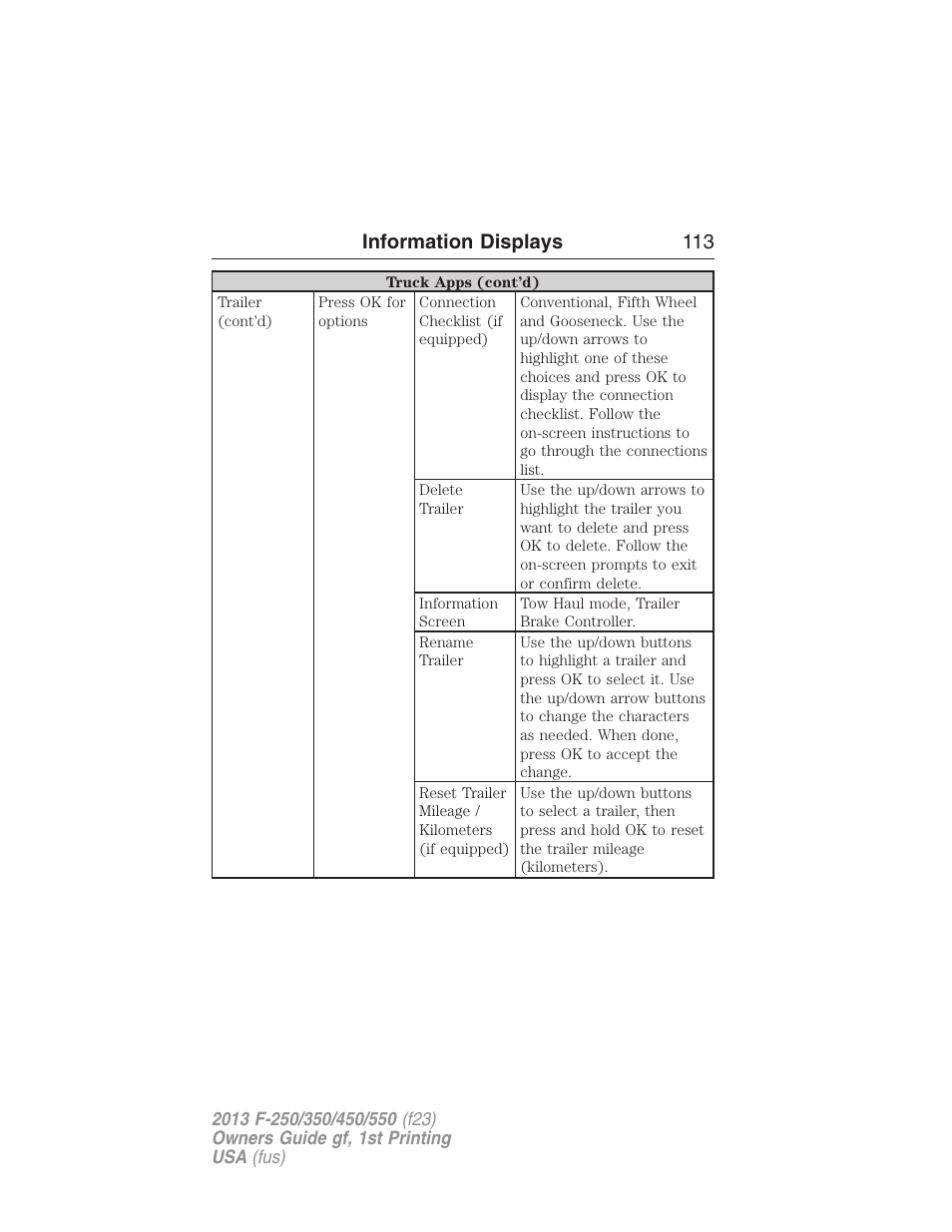 Information displays 113 | FORD 2013 F-550 v.1 User Manual | Page 114 / 563