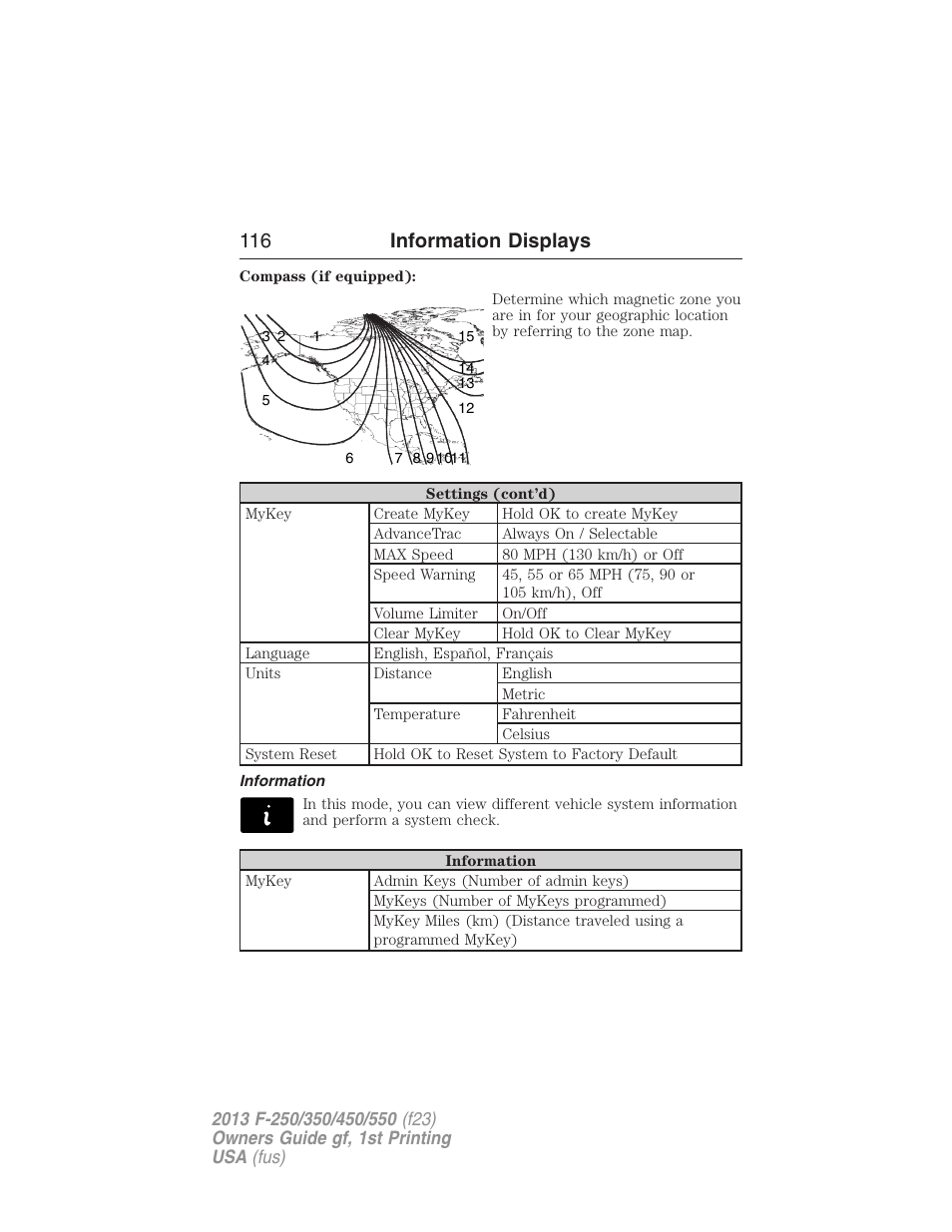 Information, 116 information displays | FORD 2013 F-550 v.1 User Manual | Page 117 / 563