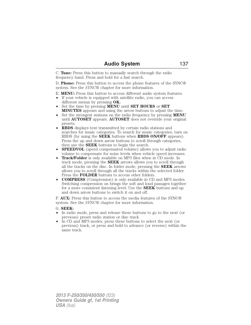 Audio system 137 | FORD 2013 F-550 v.1 User Manual | Page 138 / 563