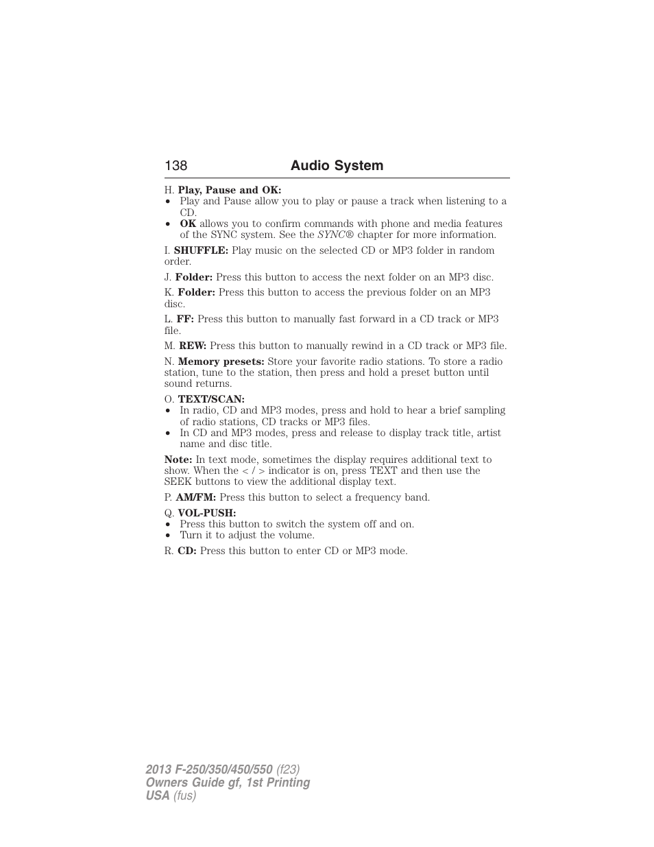 138 audio system | FORD 2013 F-550 v.1 User Manual | Page 139 / 563