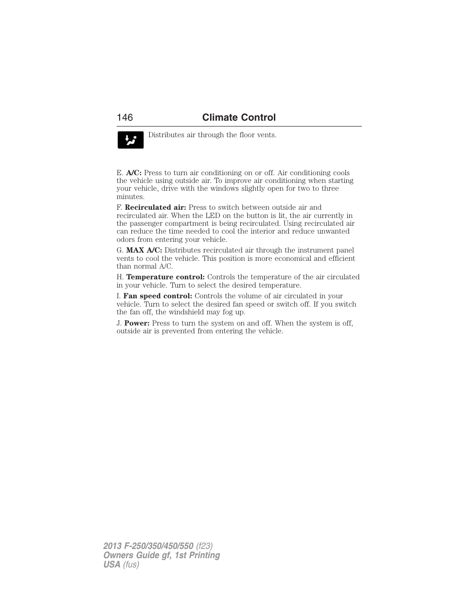 146 climate control | FORD 2013 F-550 v.1 User Manual | Page 147 / 563