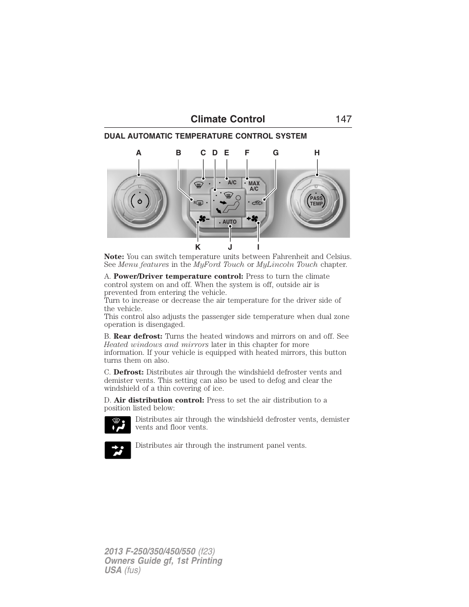 Dual automatic temperature control system, Dual automatic temperature control, Climate control 147 | FORD 2013 F-550 v.1 User Manual | Page 148 / 563