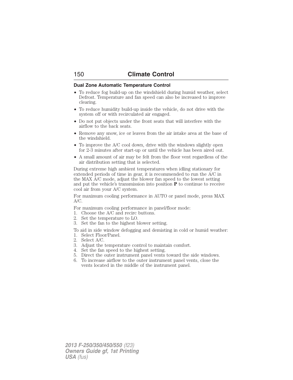 Dual zone automatic temperature control, 150 climate control | FORD 2013 F-550 v.1 User Manual | Page 151 / 563