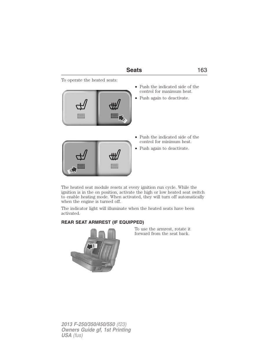 Rear seat armrest (if equipped), Seats 163 | FORD 2013 F-550 v.1 User Manual | Page 164 / 563