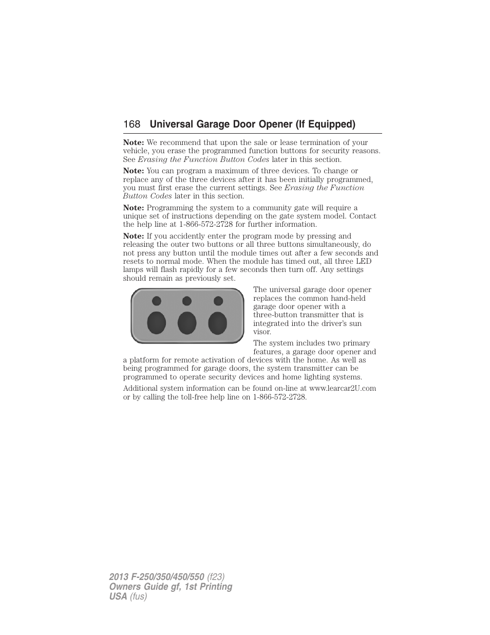 168 universal garage door opener (if equipped) | FORD 2013 F-550 v.1 User Manual | Page 169 / 563