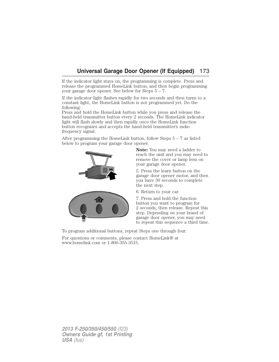 Universal garage door opener (if equipped) 173 | FORD 2013 F-550 v.1 User Manual | Page 174 / 563