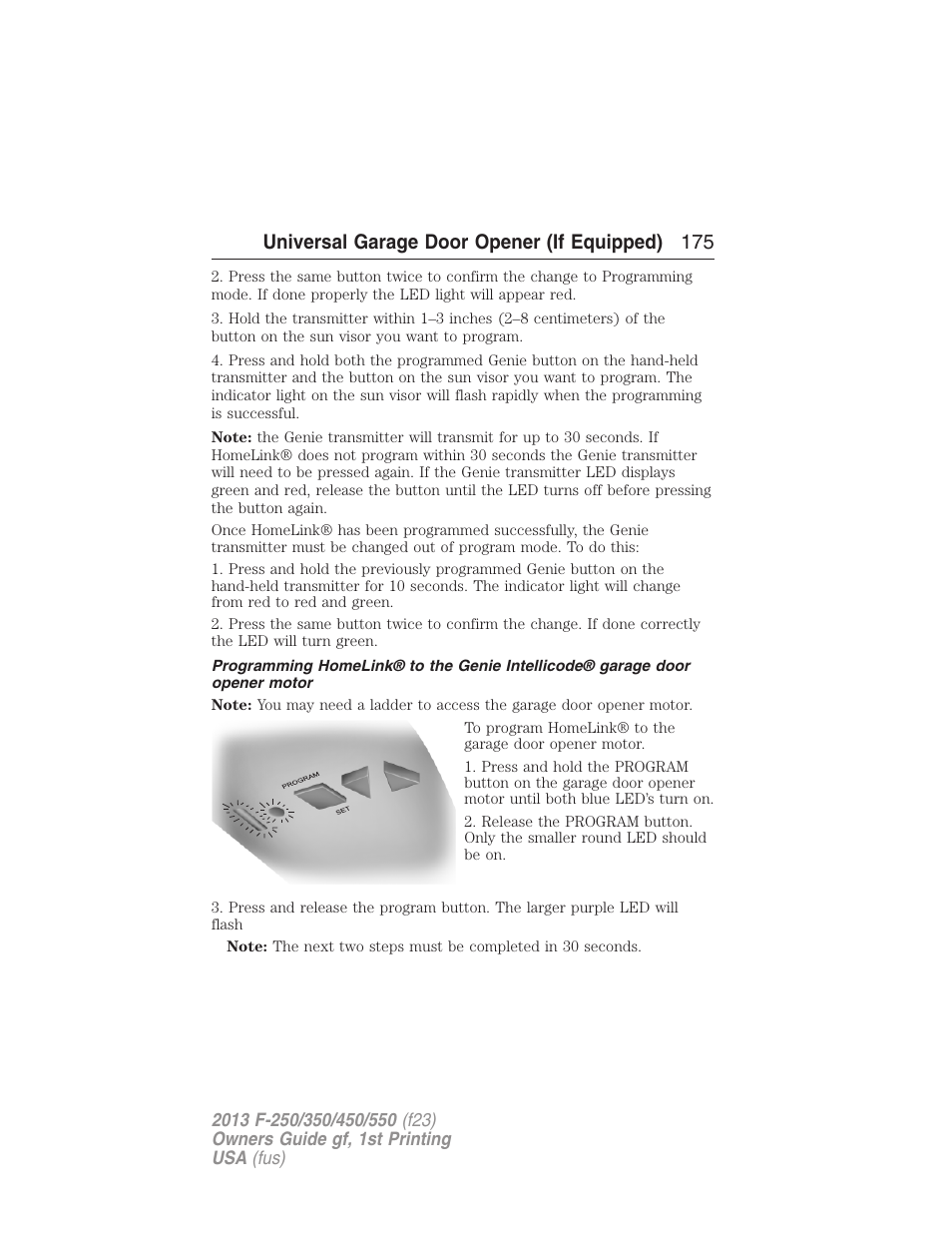 Universal garage door opener (if equipped) 175 | FORD 2013 F-550 v.1 User Manual | Page 176 / 563