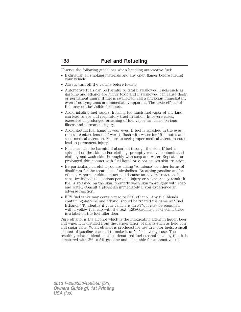 188 fuel and refueling | FORD 2013 F-550 v.1 User Manual | Page 189 / 563