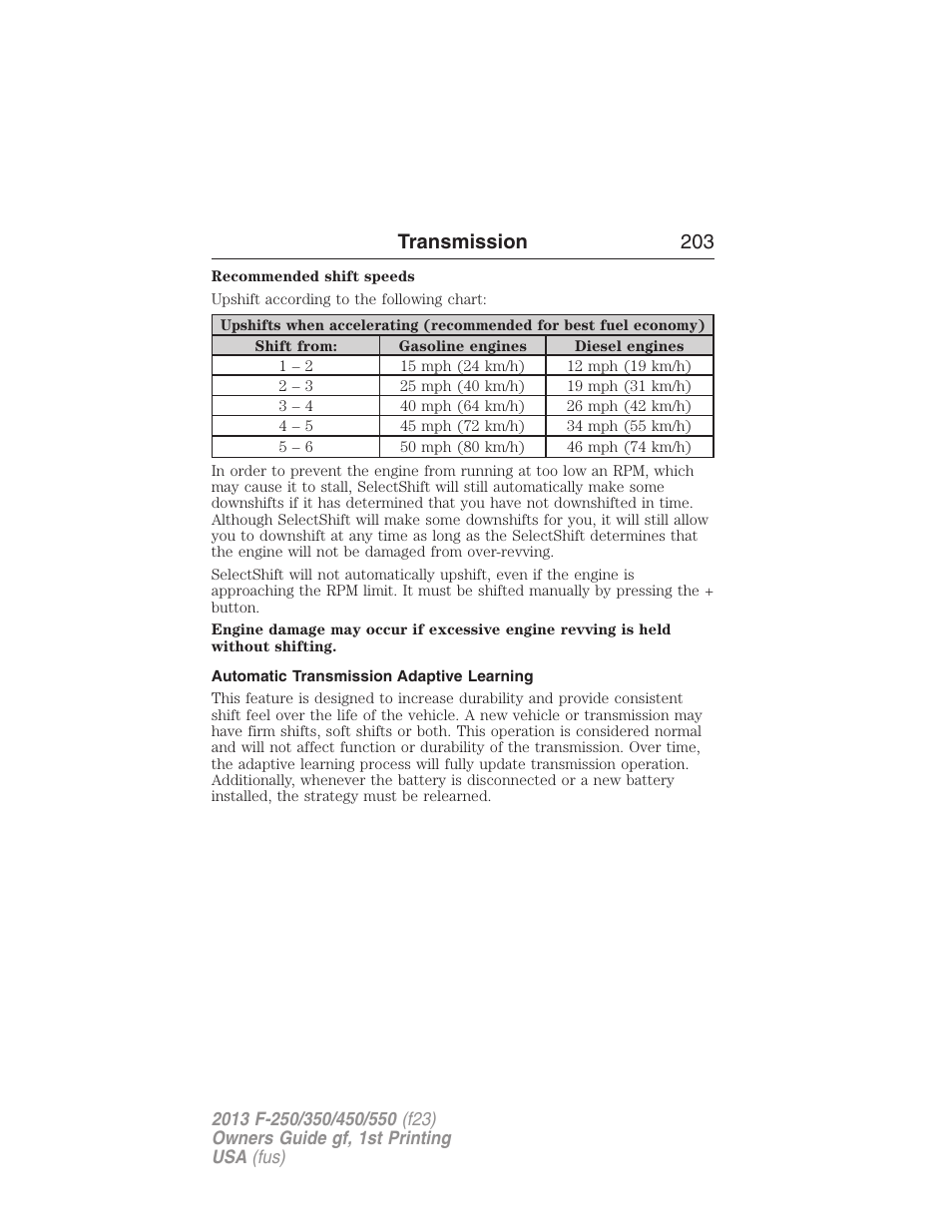 Automatic transmission adaptive learning, Transmission 203 | FORD 2013 F-550 v.1 User Manual | Page 204 / 563