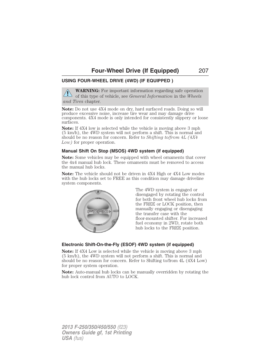 Four-wheel drive (if equipped), Using four-wheel drive (4wd) (if equipped ), Four wheel drive | Four-wheel drive (if equipped) 207 | FORD 2013 F-550 v.1 User Manual | Page 208 / 563